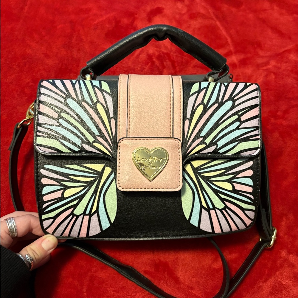Betsey Johnson Black and Pink Butterfly Handbag